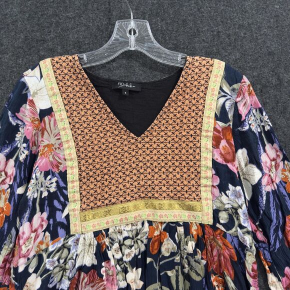 Anthropologie RD + Koko Blouse Women's Small Black Floral Peasant Emboridered - Picture 2 of 8